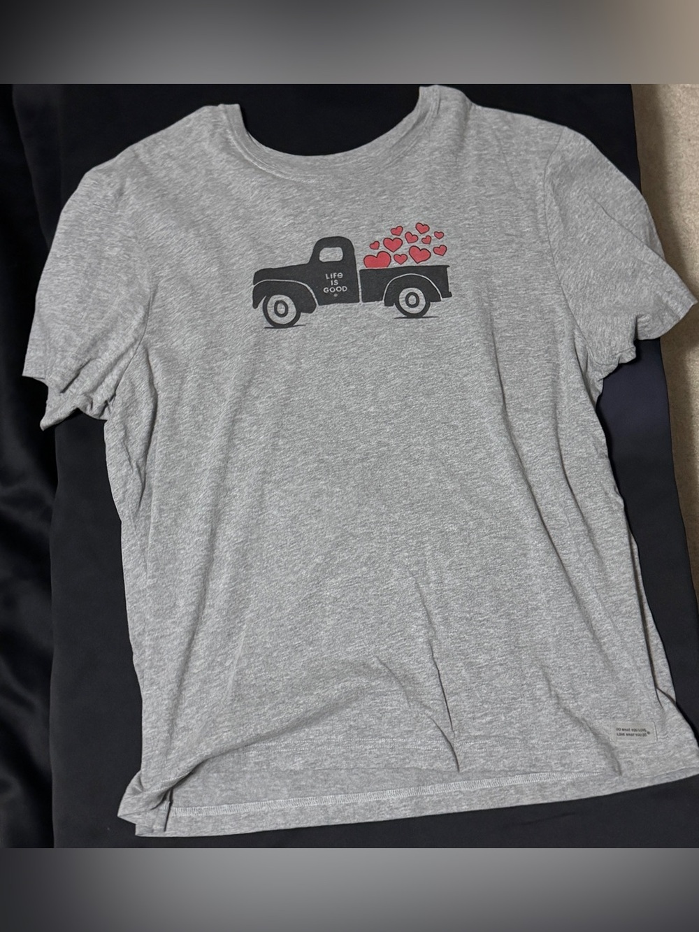 Life Is Good Gray Short Sleeve Tee with Truck and Red Hearts